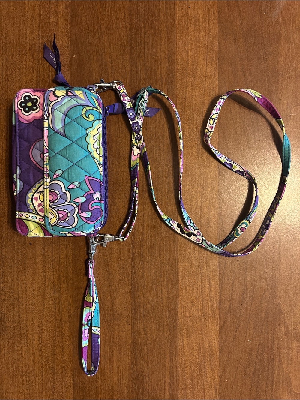 Vera Bradley Quilted Floral Crossbody Phone Wristlet in Purple and Teal